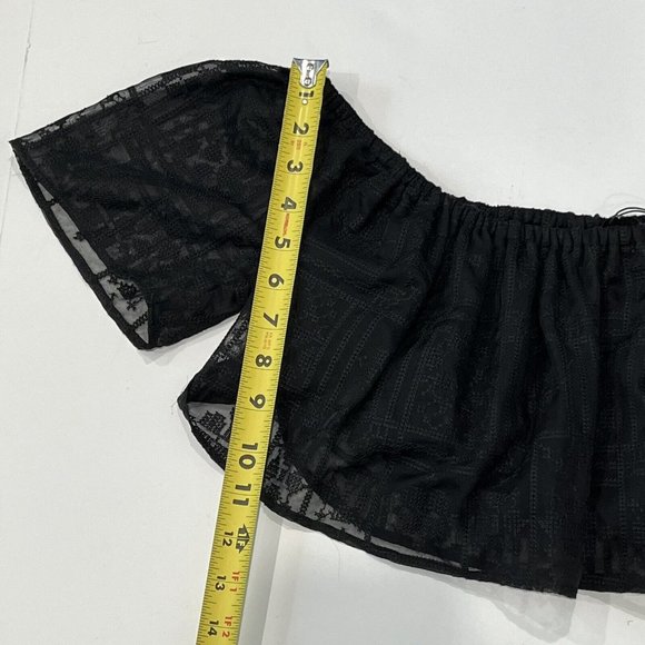 New After Market Black Short Crop Top Embroidered Peasant Women Petite Small/Med - Picture 14 of 15